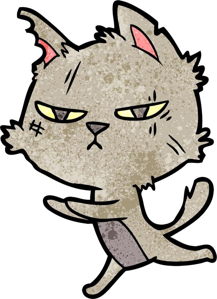 Retro grunge texture cartoon cat street cat fighter vector