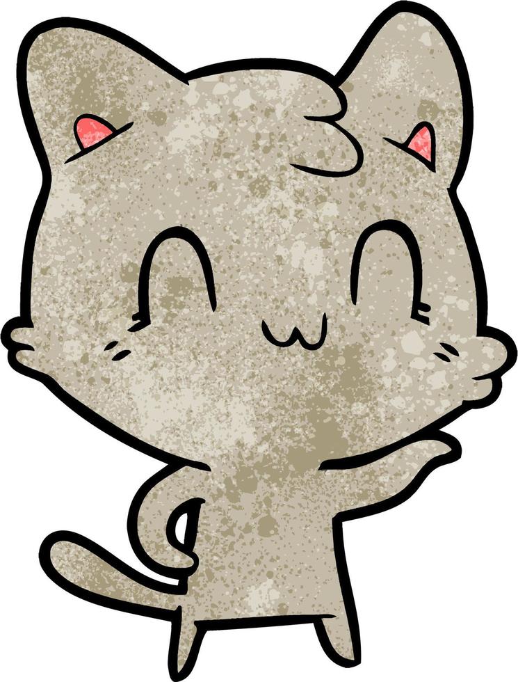 gato de dibujos animados de textura grunge retro sonriendo vector