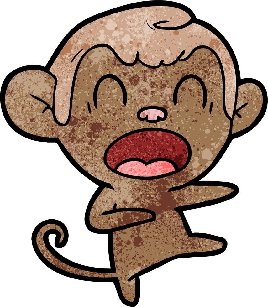 Retro grunge texture cartoon monkey yawning vector