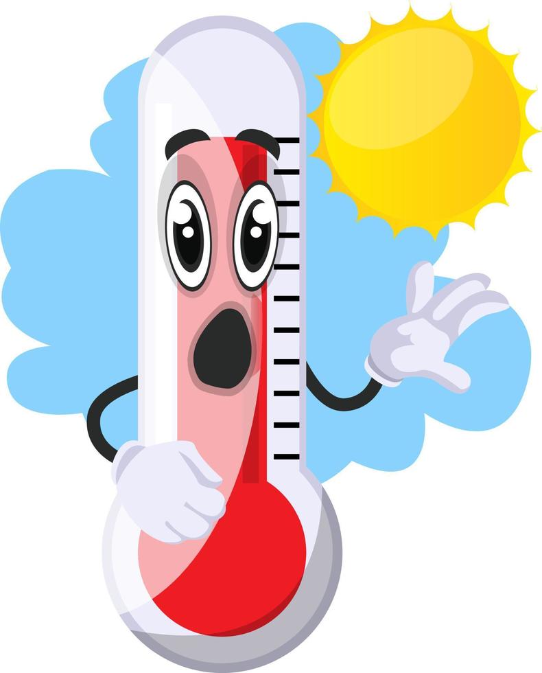 Thermometer with sun, illustration, vector on white background.