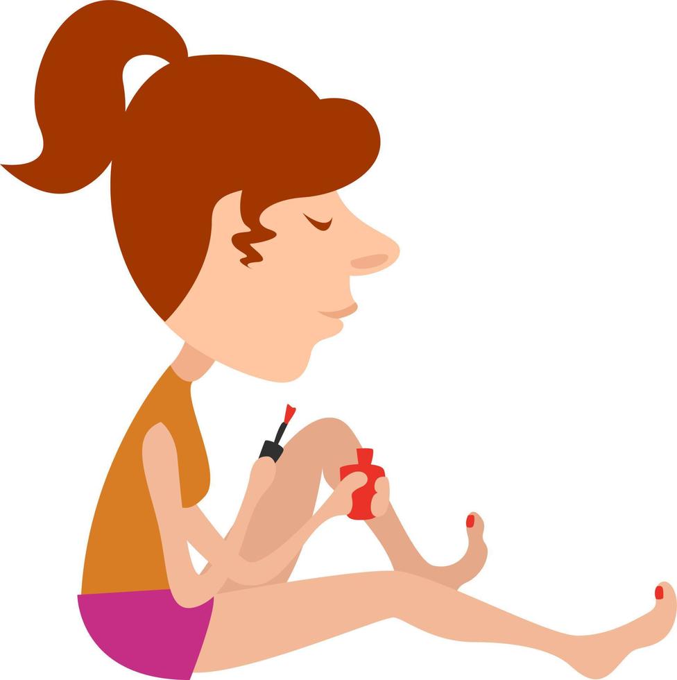 mujer haciendo pedicura, ilustración, vector sobre fondo blanco