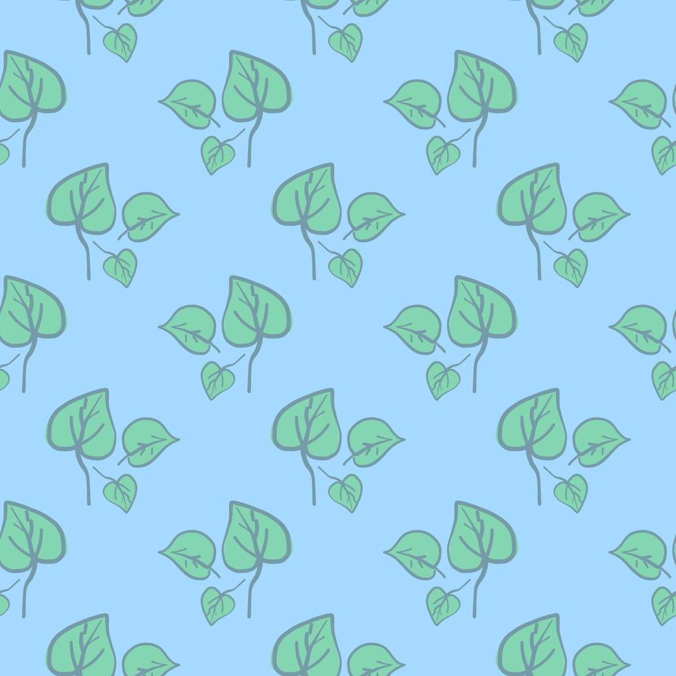 Cute little leaf , seamless pattern on a blue background. vector