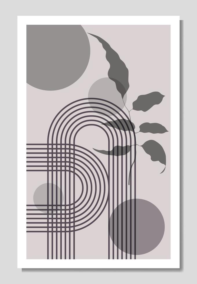 Botanical and geometrical poster vector. Floral line art drawing with abstract shapes. Abstract leaf art design for print, cover, wallpaper, Minimalistic and natural wallpaper. Vector illustration