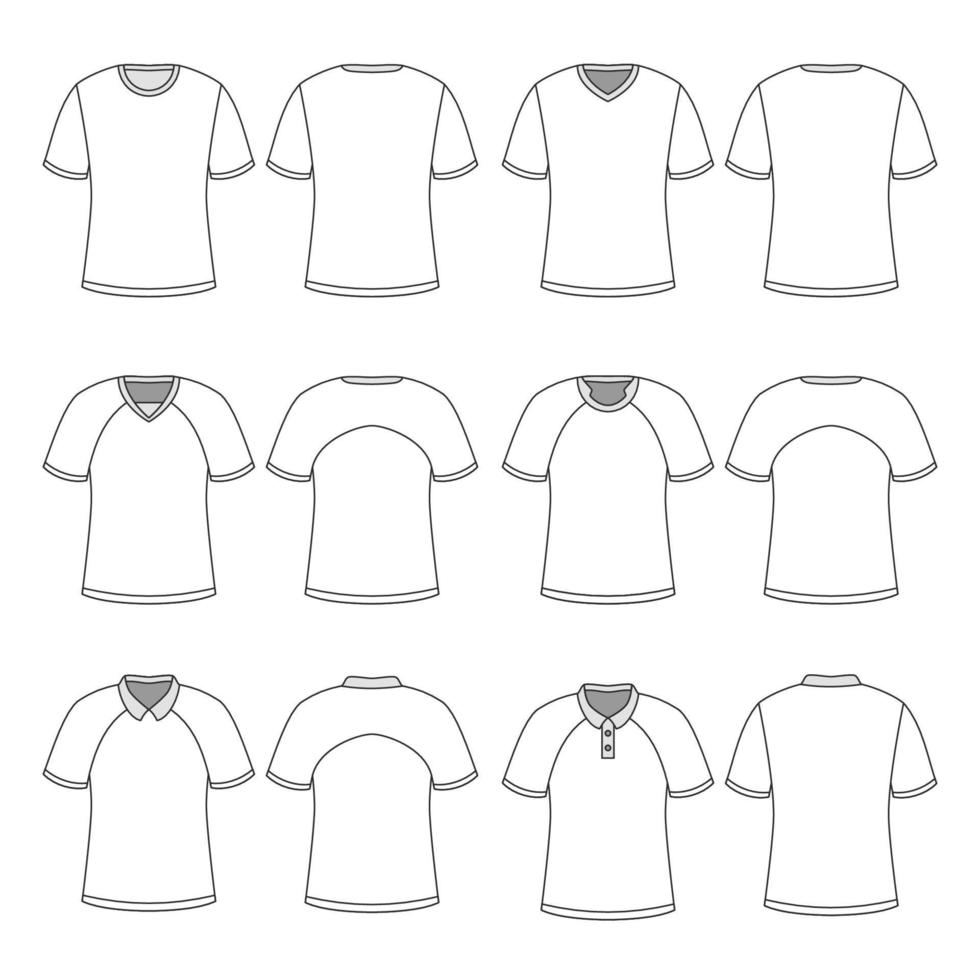 maqueta de camiseta de contorno con varias mangas vector