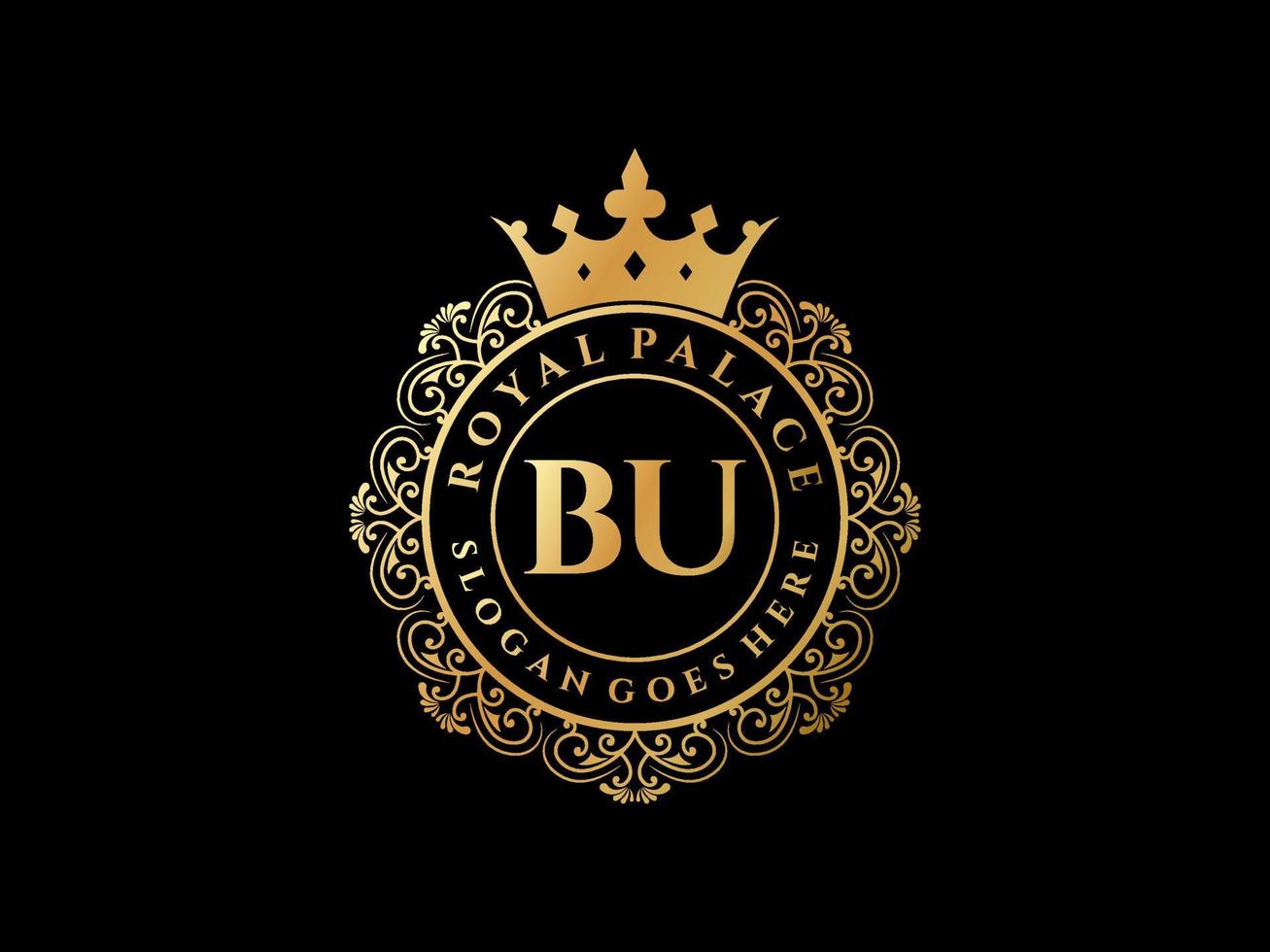 Letter BU Antique royal luxury victorian logo with ornamental frame. vector