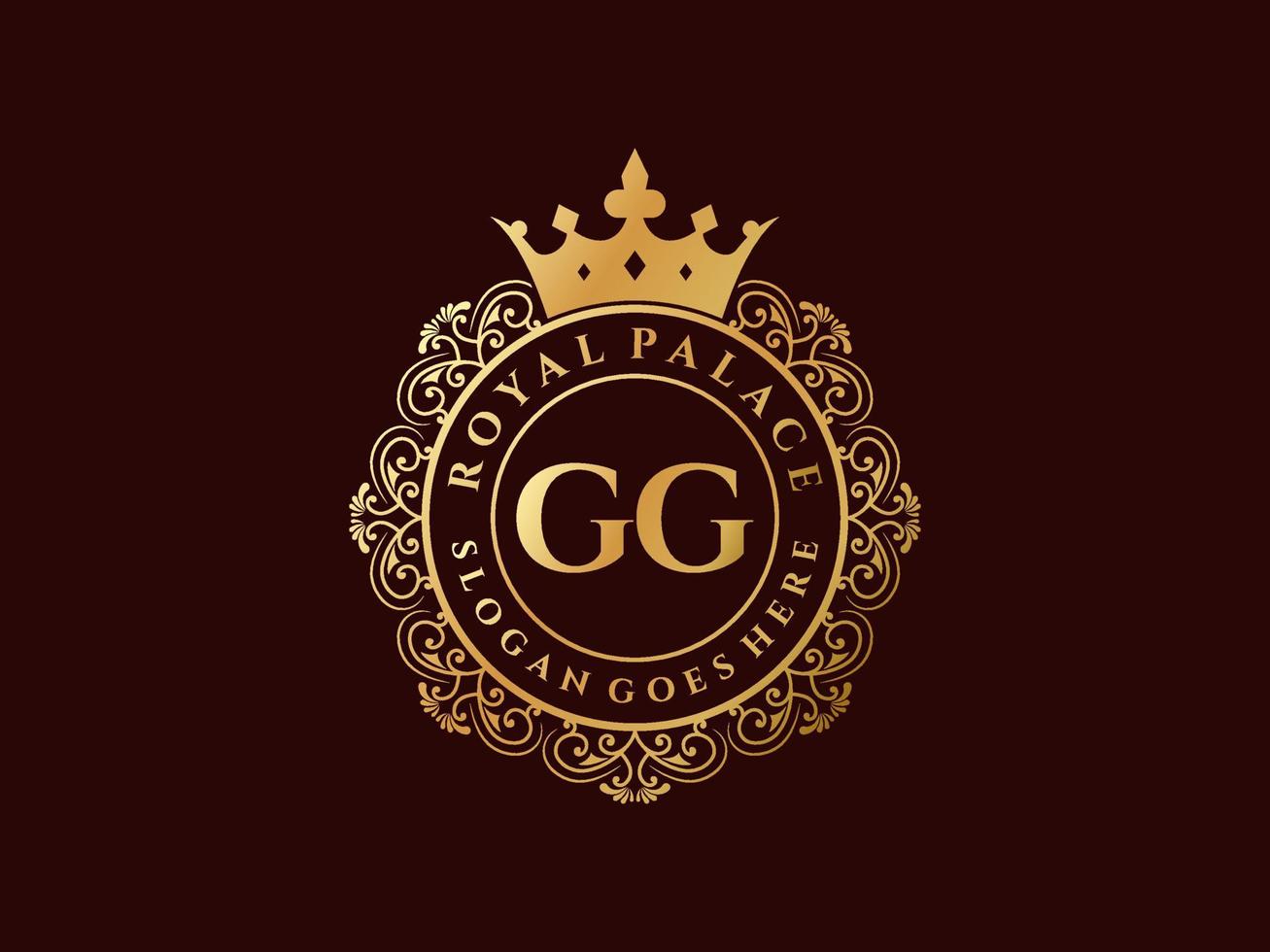 Letter GG Antique royal luxury victorian logo with ornamental frame. vector