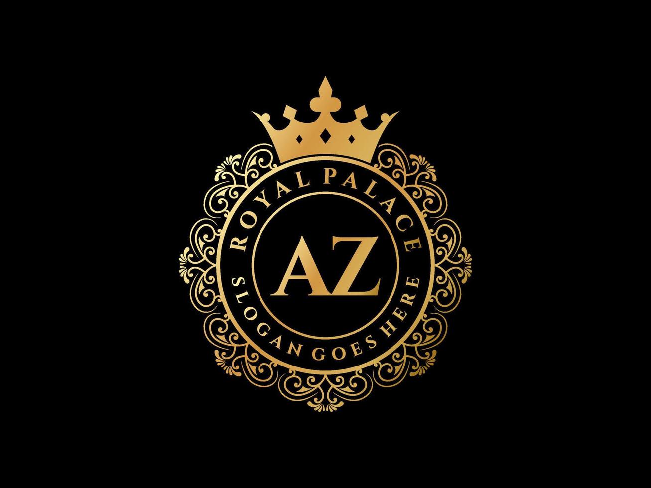 Letter AZ Antique royal luxury victorian logo with ornamental frame. vector