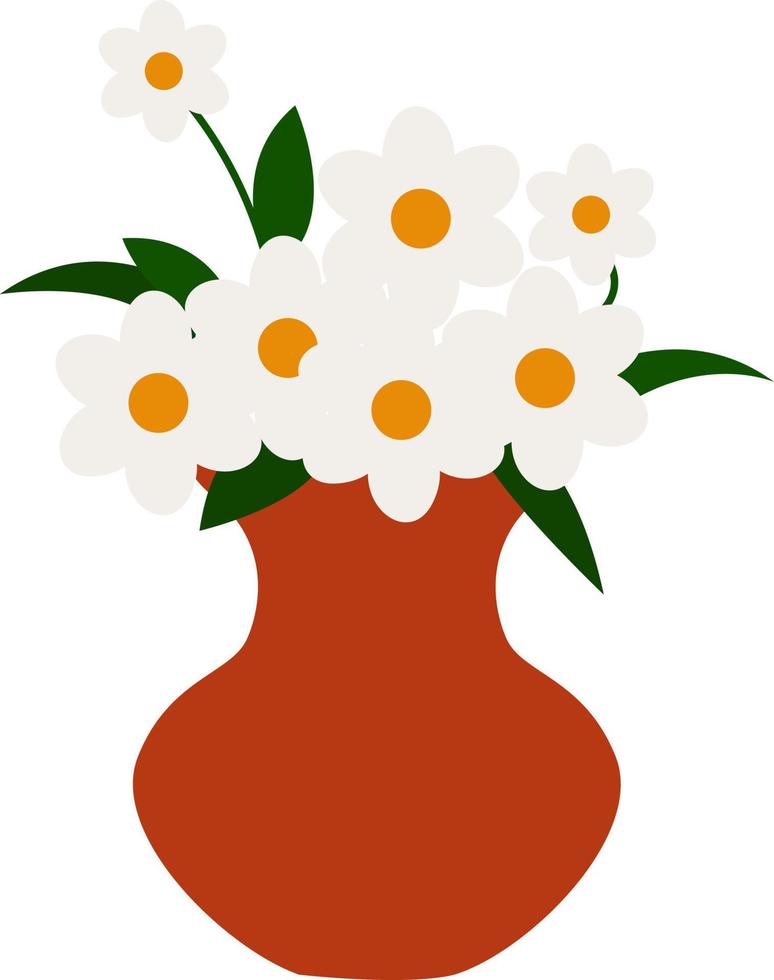 Jarrón rojo con flores, ilustración, vector sobre fondo blanco.