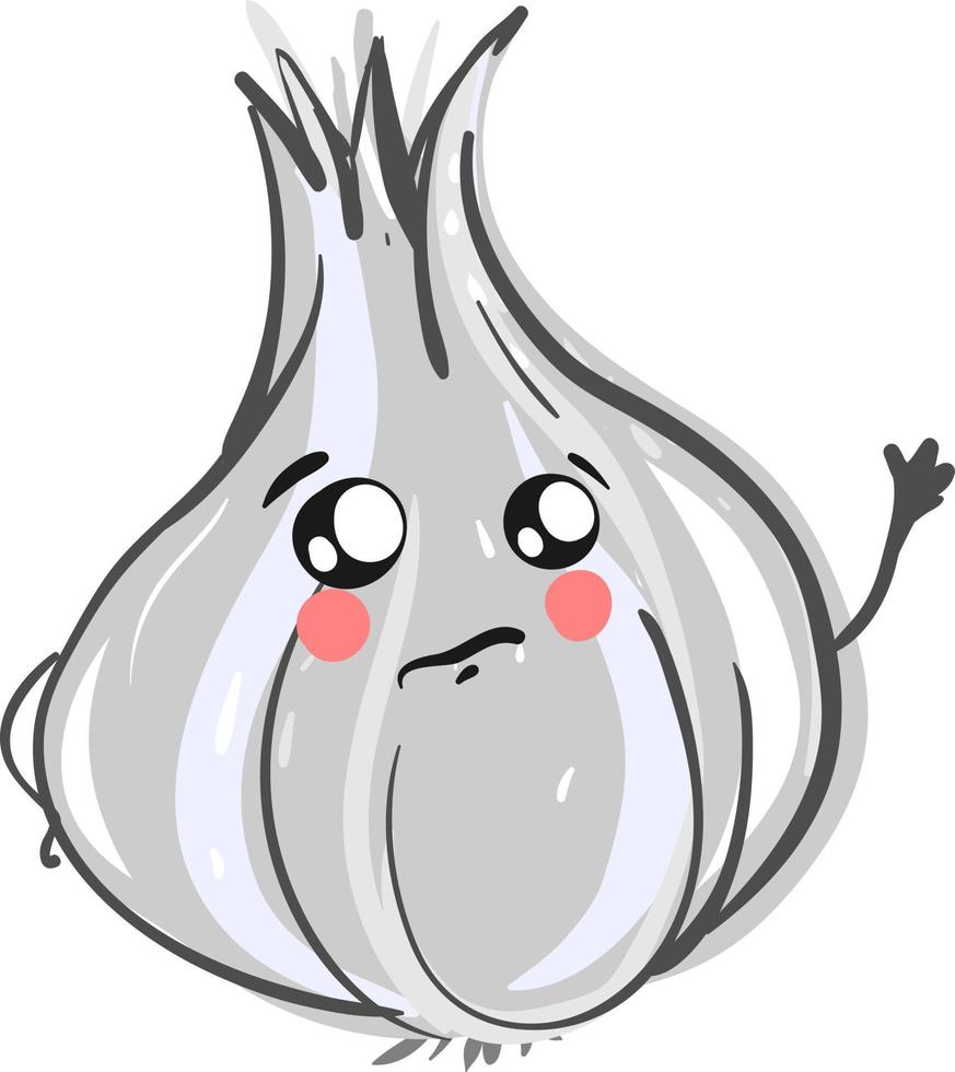 Sad garlic, illustration, vector on white background.