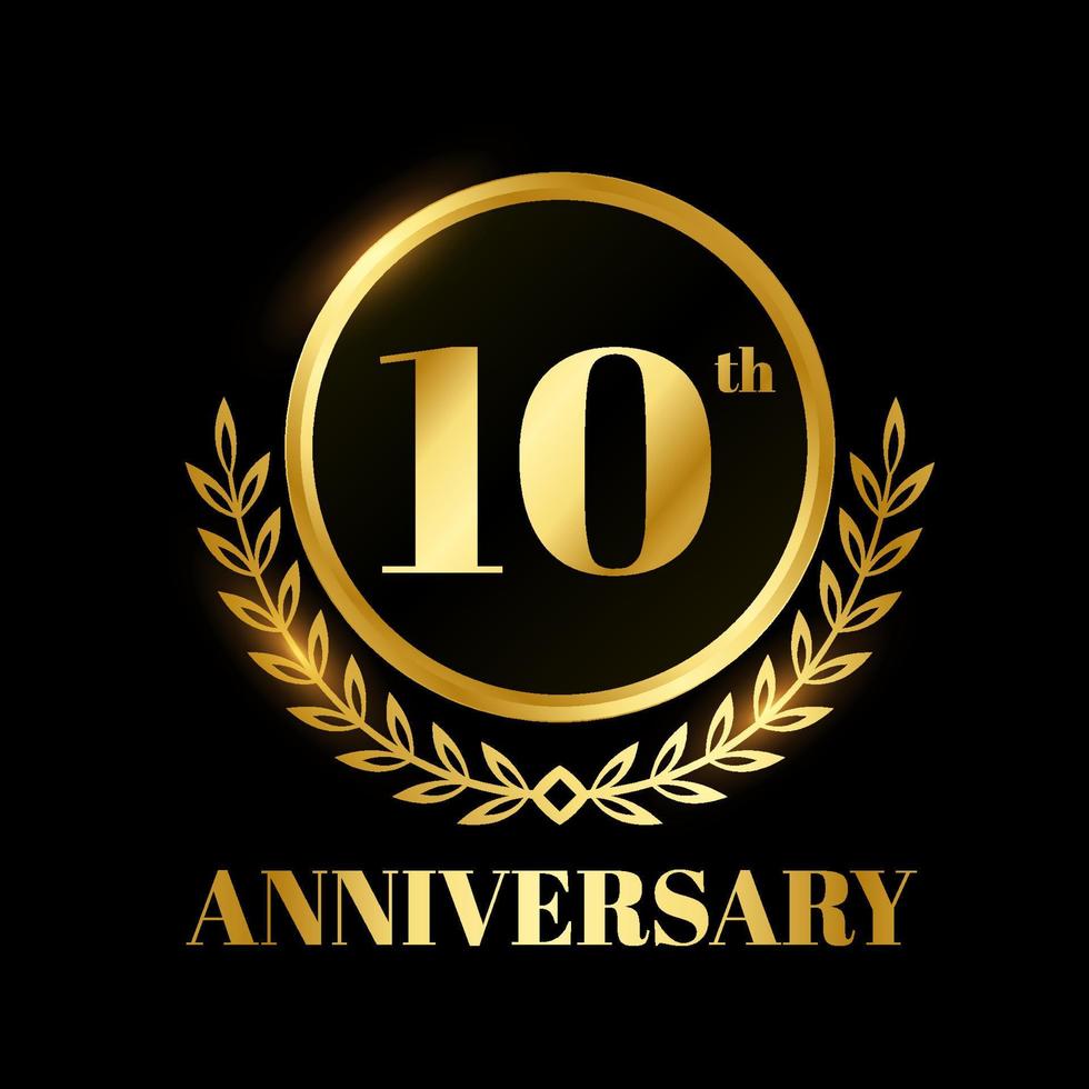 número de celebración de etiquetas de aniversario de boda de círculo de insignia de oro con cinta de algodón 10 años vector