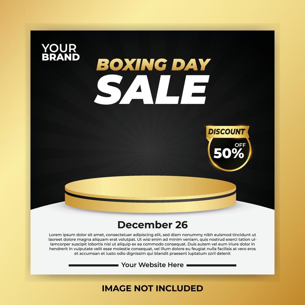 boxing day social media post template with gold podium black friday and happy new year tag discount celebration style vector