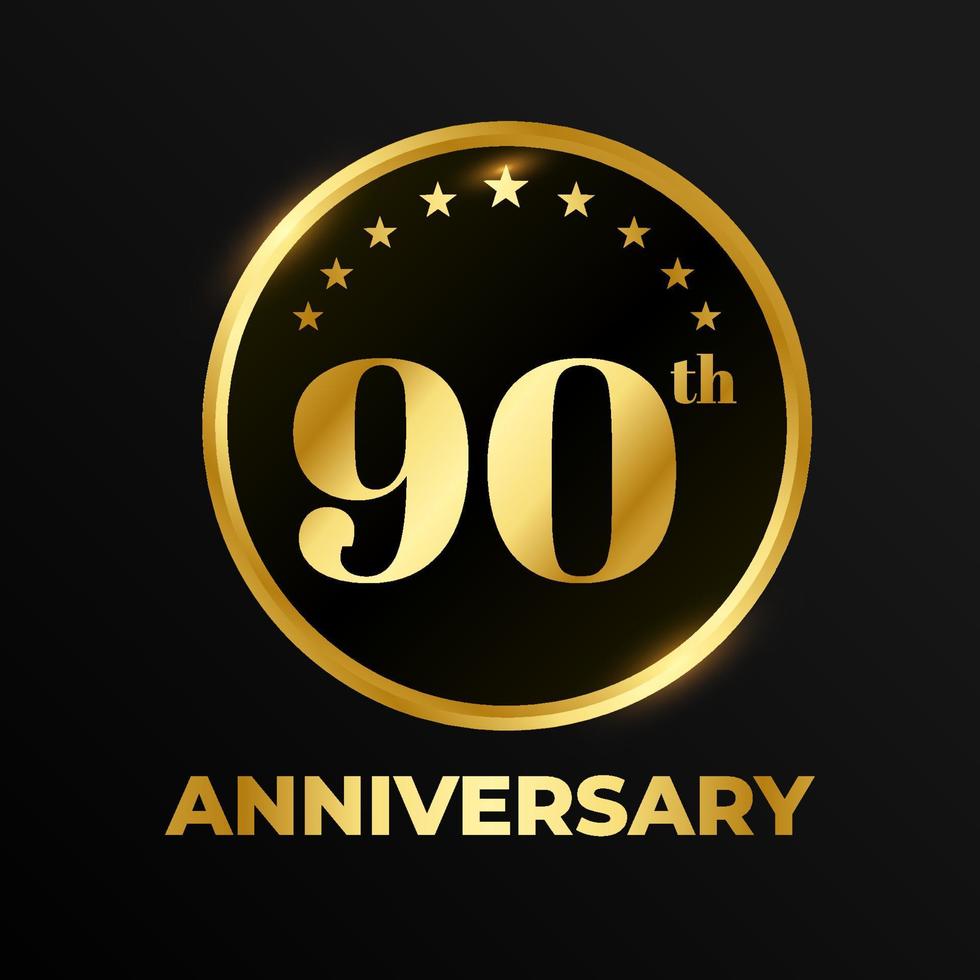 Golden badge circle wedding anniversary labels celebration number with ribbon 90 years vector