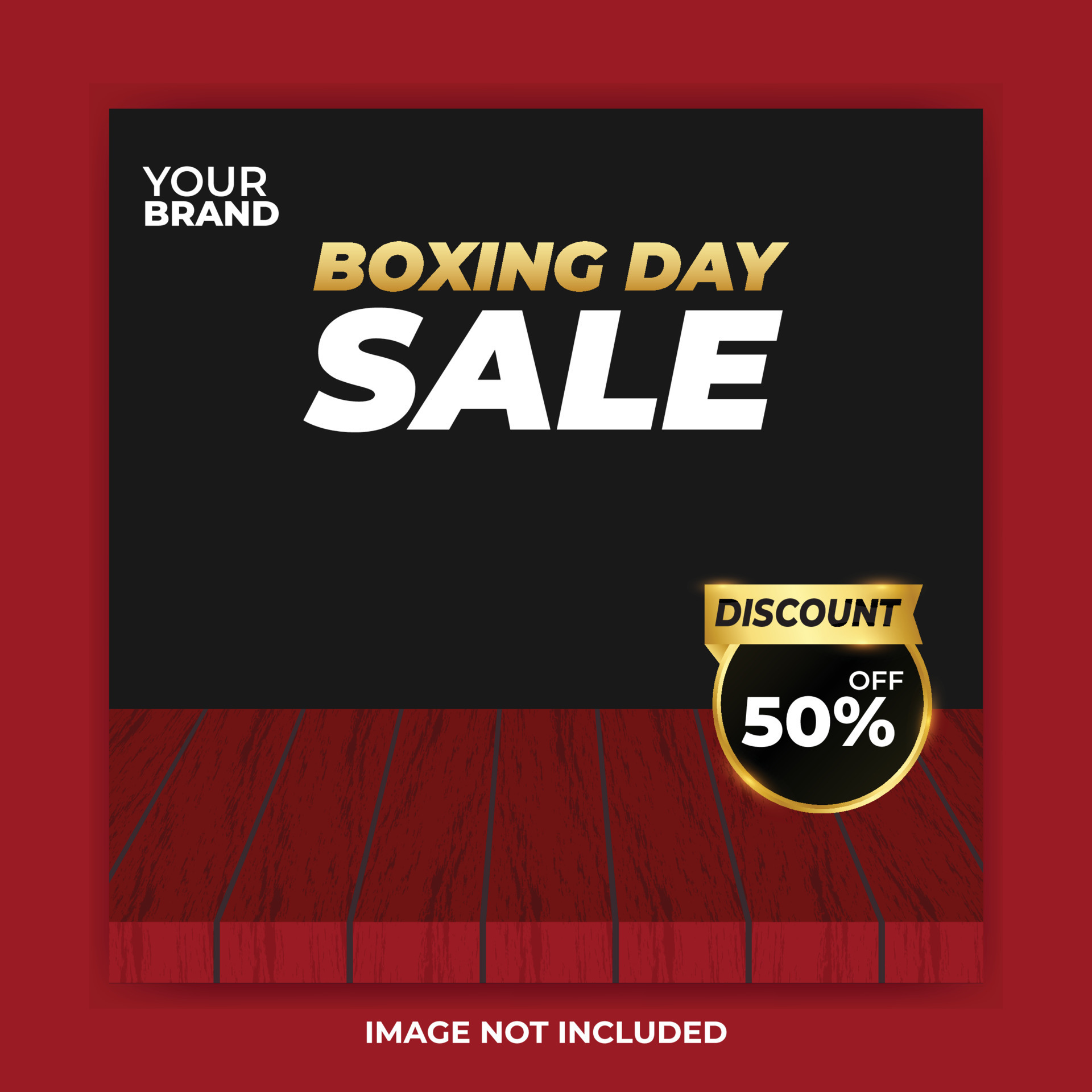 boxing day social media post template with Red wood stage and discount tag black friday and