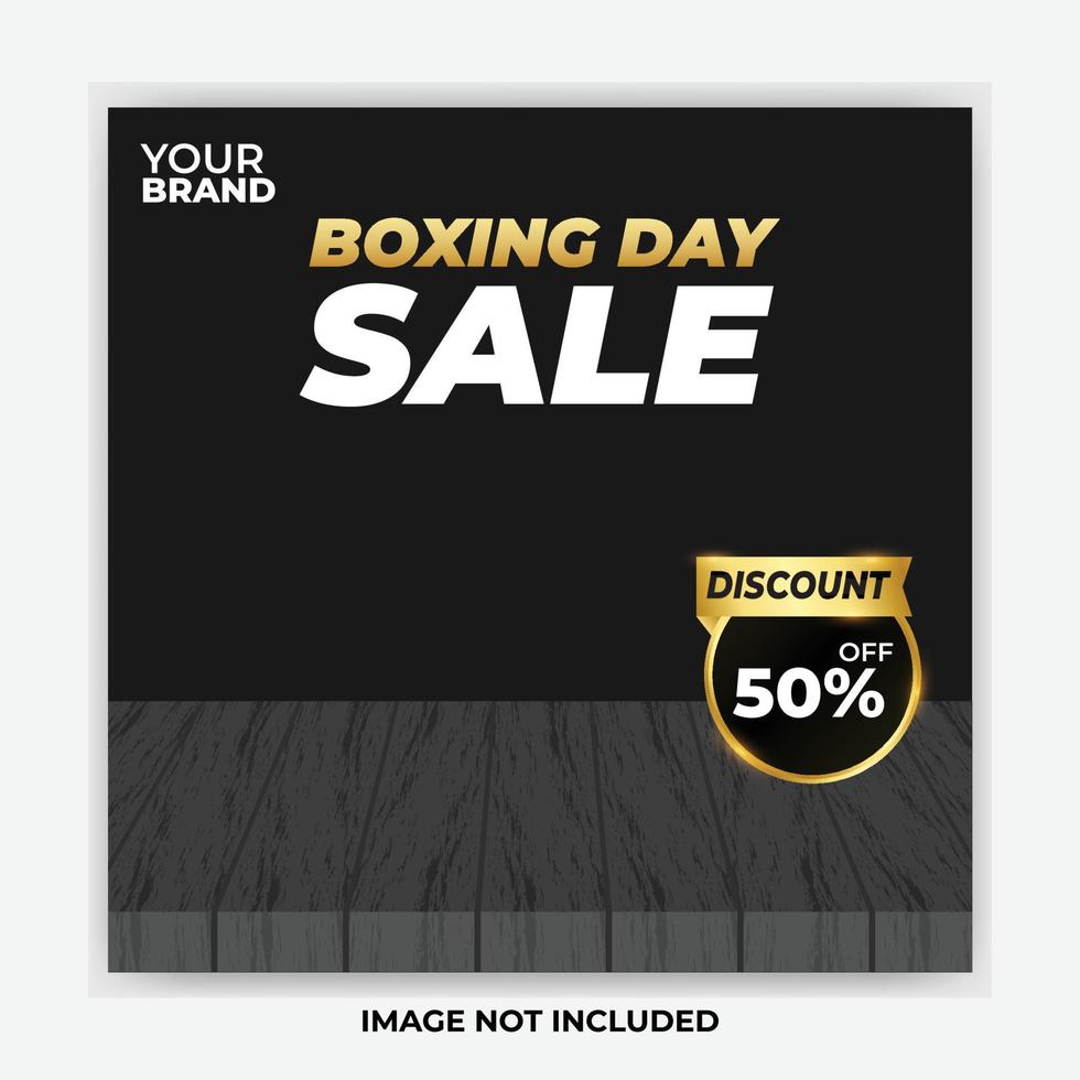 boxing day social media post template with Grey wood stage and discount tag black friday and happy new year sunbrust blue background celebration style vector