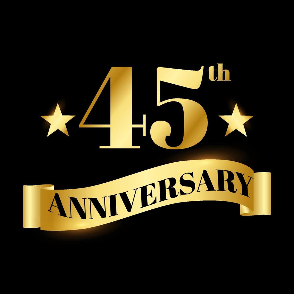 Golden badge wedding anniversary labels celebration number with wave ribbon 45 years vector