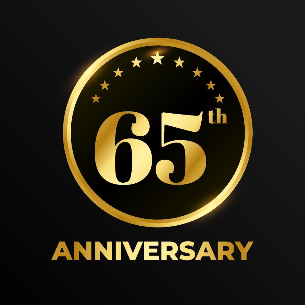 número de celebración de etiquetas de aniversario de boda de círculo de insignia de oro con cinta 65 años vector