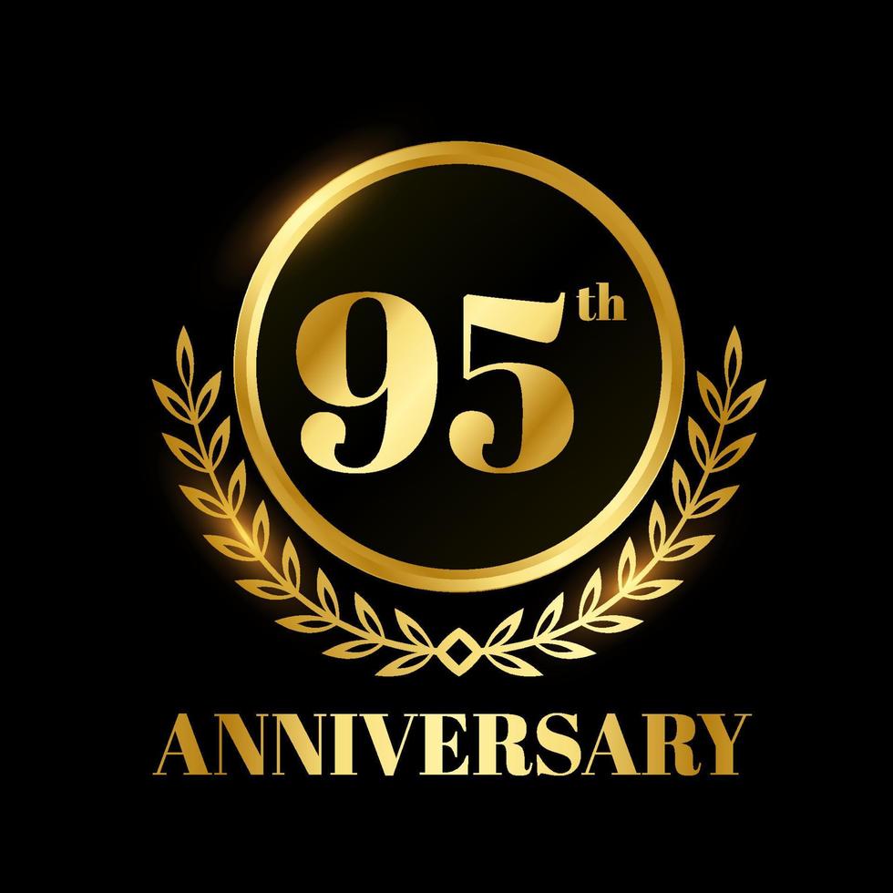 número de celebración de etiquetas de aniversario de boda de círculo de insignia de oro con cinta de algodón 95 años vector