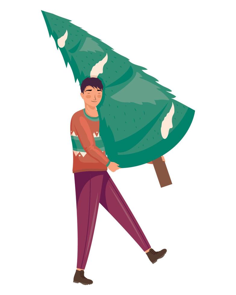 man lifting christmas tree vector