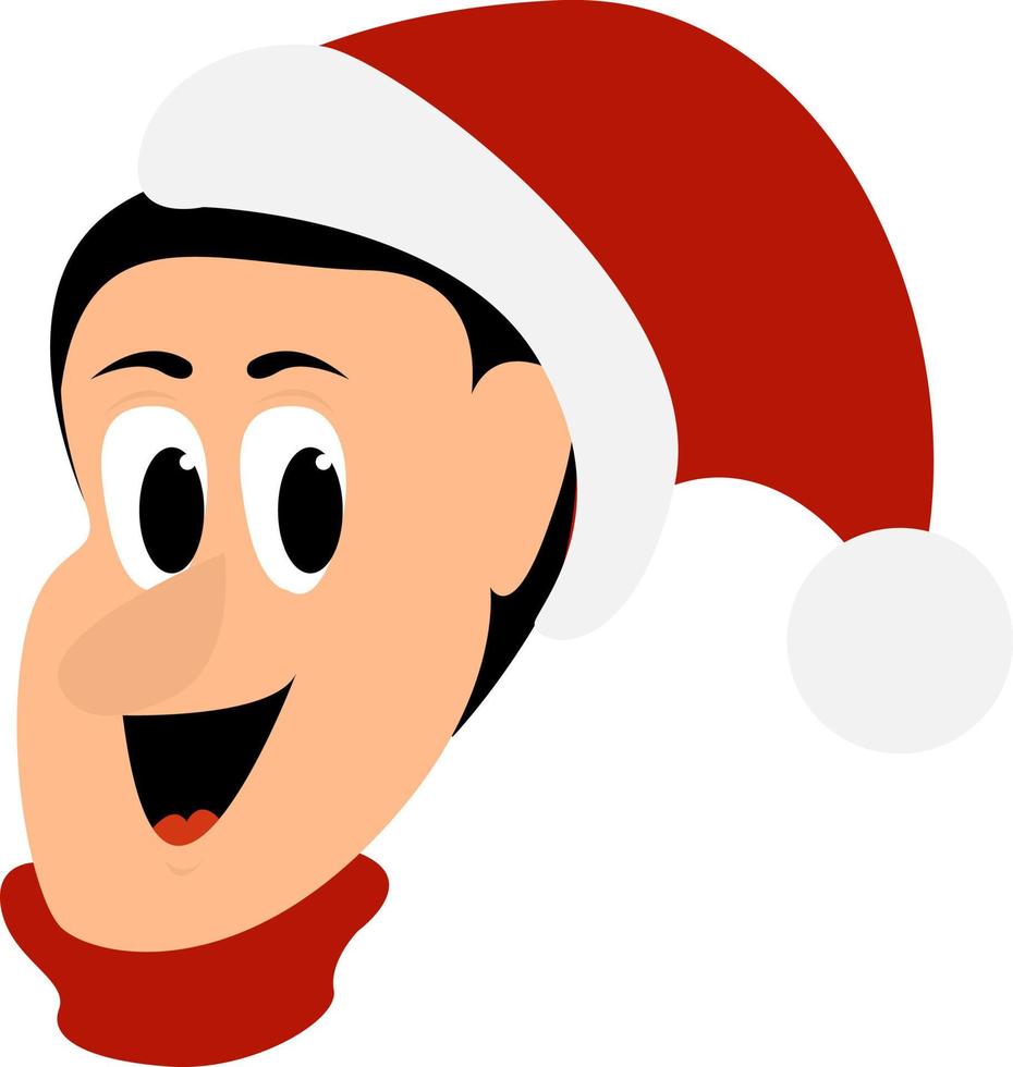 Man with santas hat, illustration, vector on white background.
