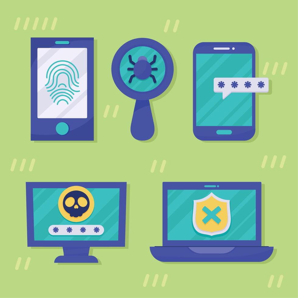 five cyber security icons vector