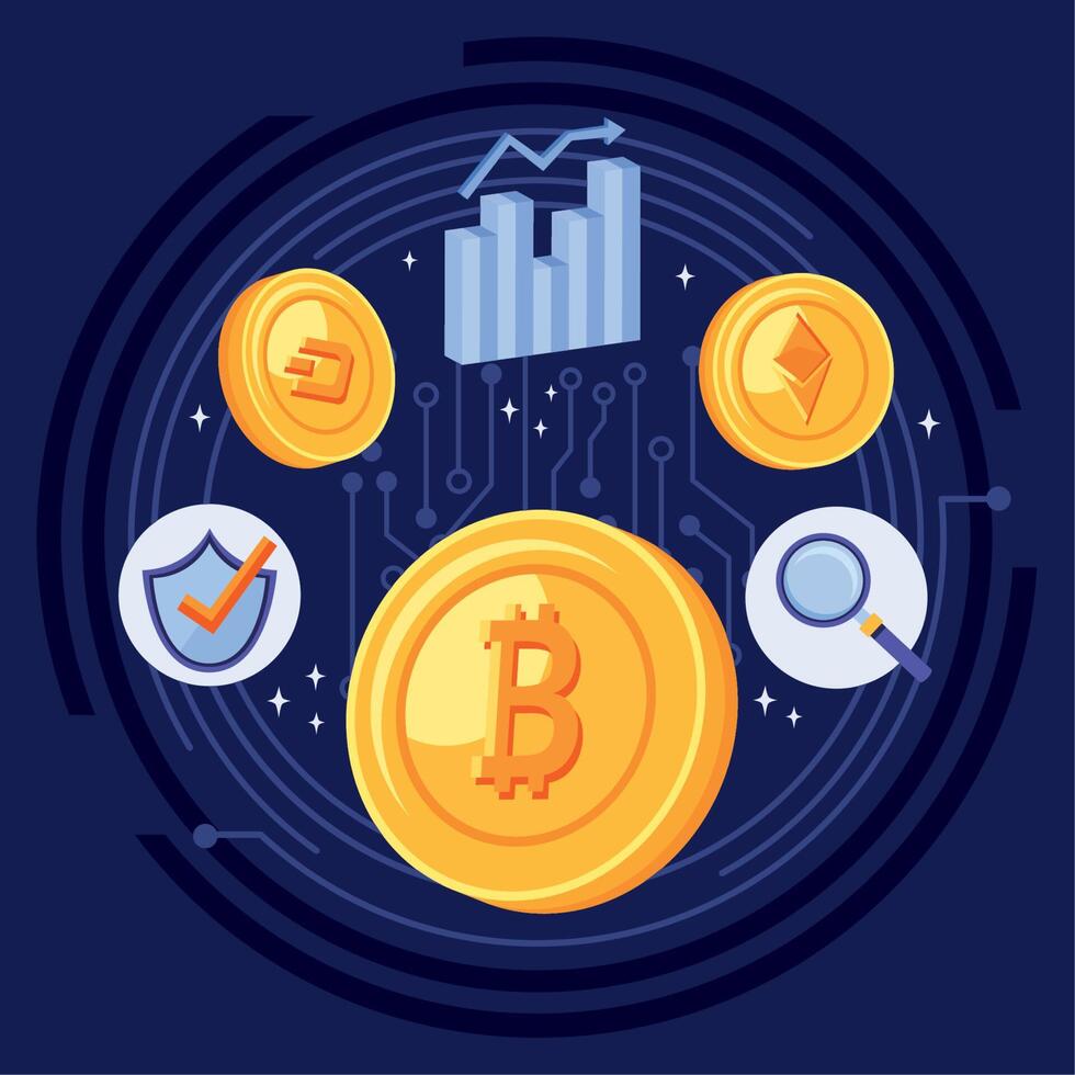 six crypto currency icons vector