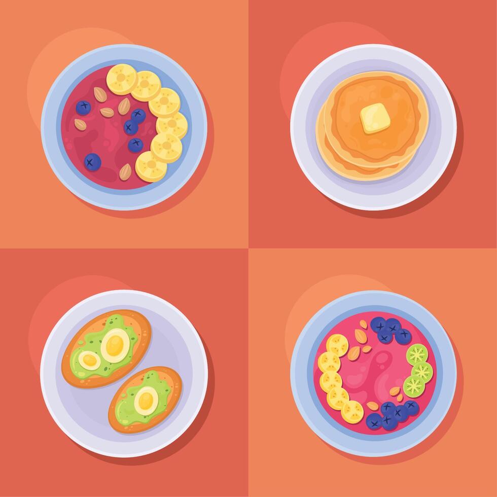 cuatro iconos de menú de desayuno vector