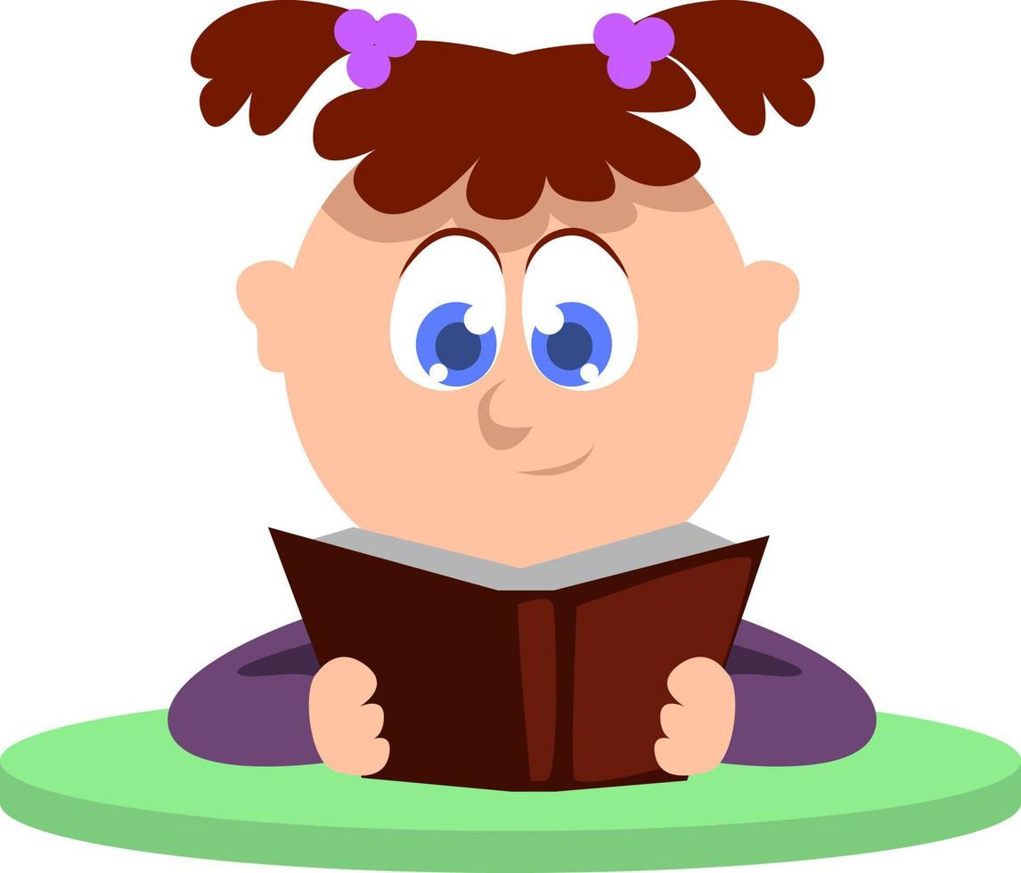 niña leyendo libro, ilustración, vector sobre fondo blanco