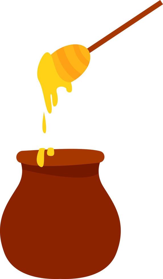 Honey with spoon, illustration, vector on white background.