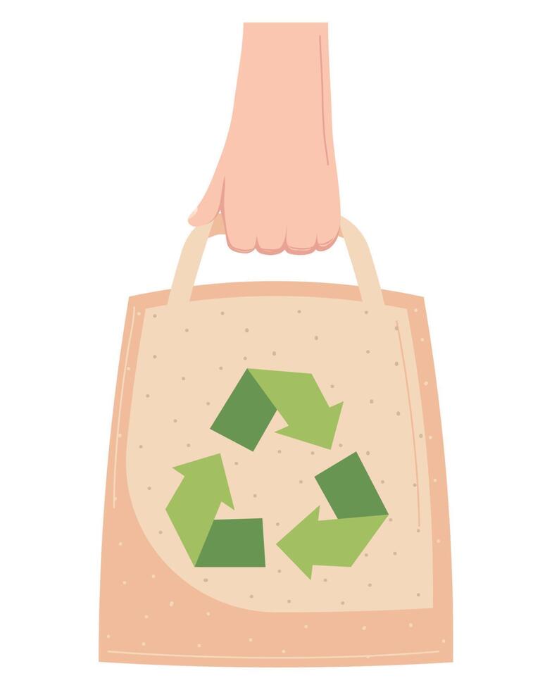 hand lifting ecology bag vector