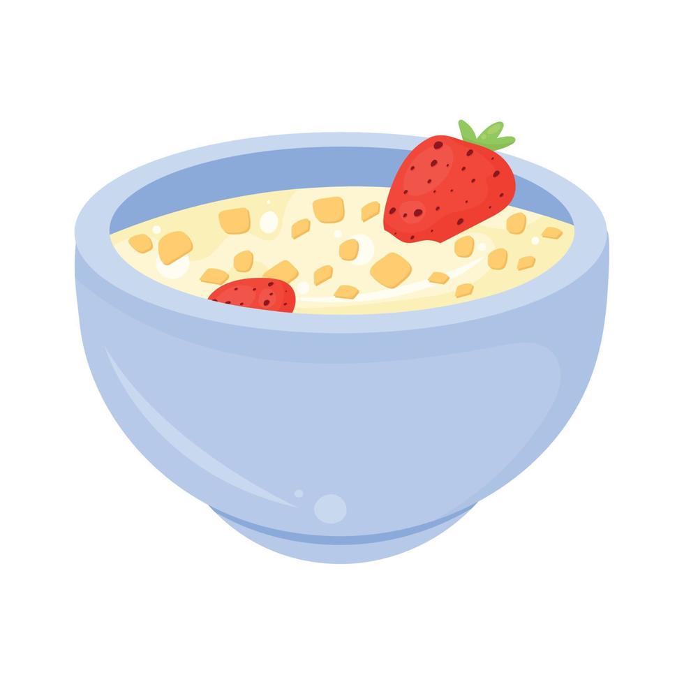 milk with cereals and strawberry vector