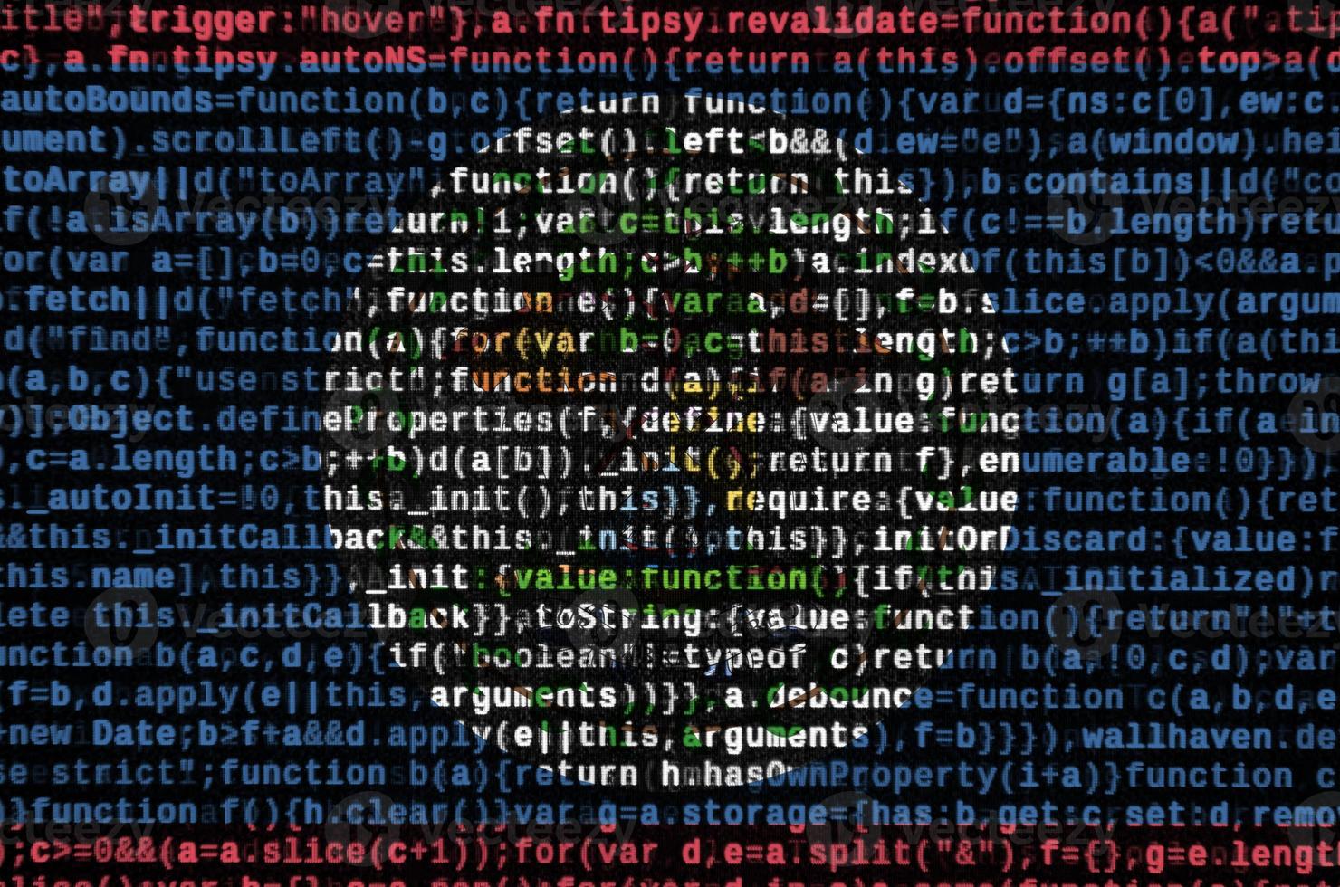 Belize flag is depicted on the screen with the program code. The concept of modern technology and site development photo