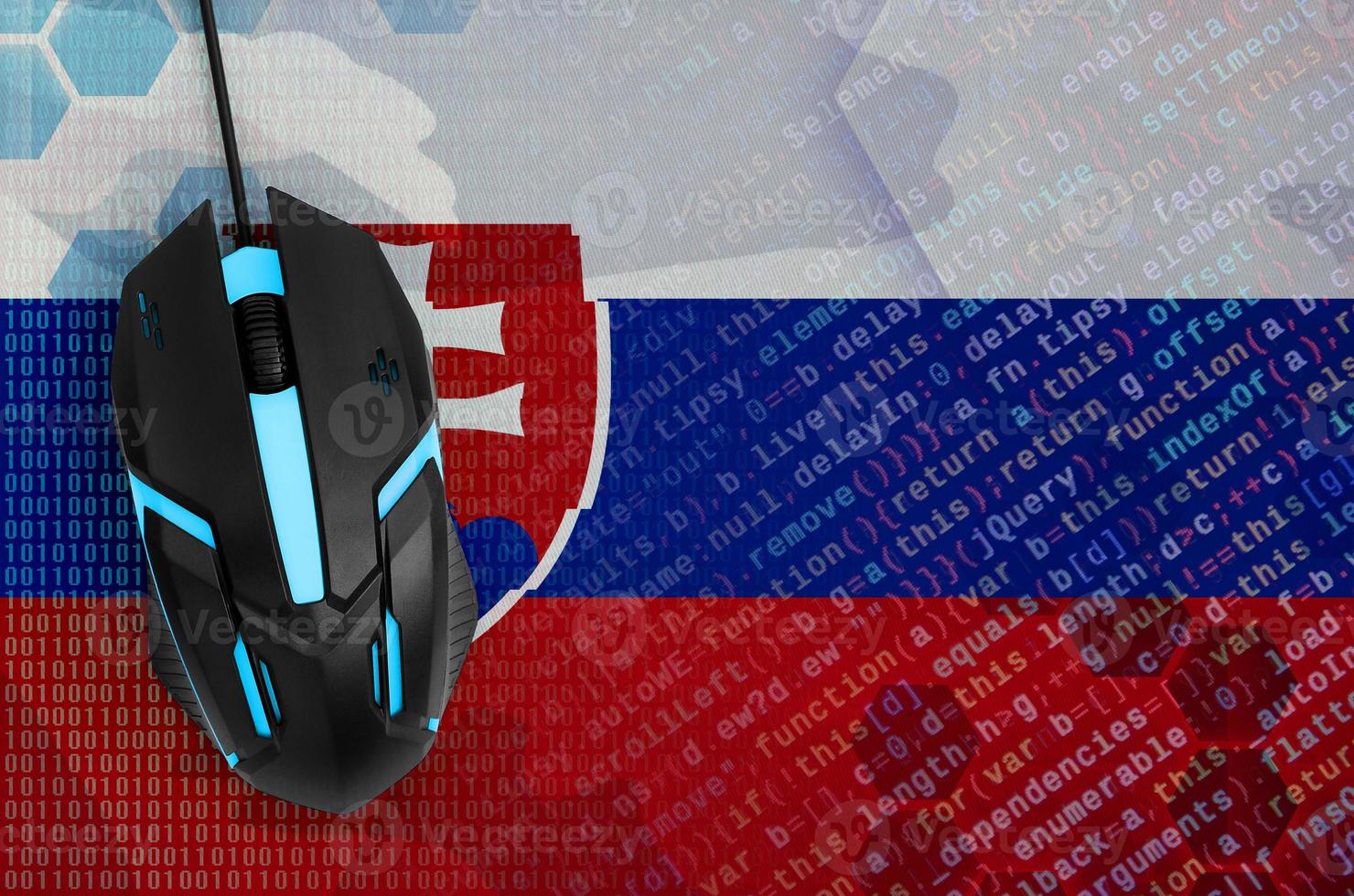 Slovakia flag and computer mouse. Digital threat, illegal actions on the Internet photo