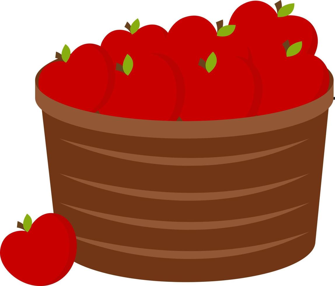 Apples in bucket, illustration, vector on white background.