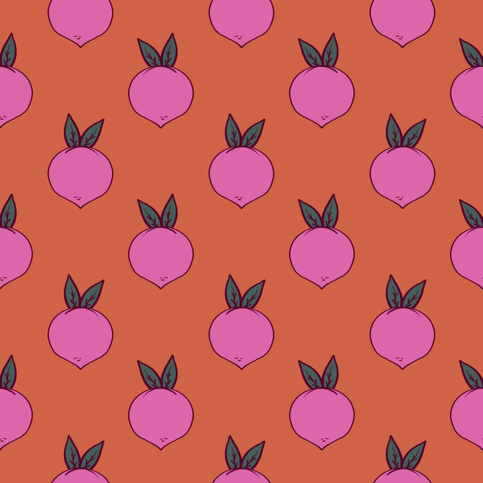 Delicious radish,seamless pattern on orange background. vector