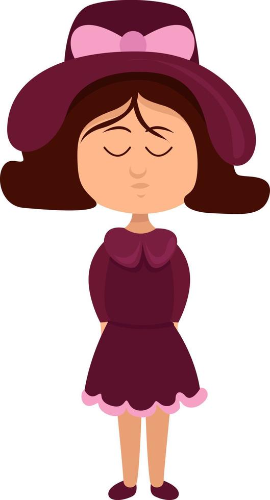 Girl with a big purple hat,illustration,vector on white background vector