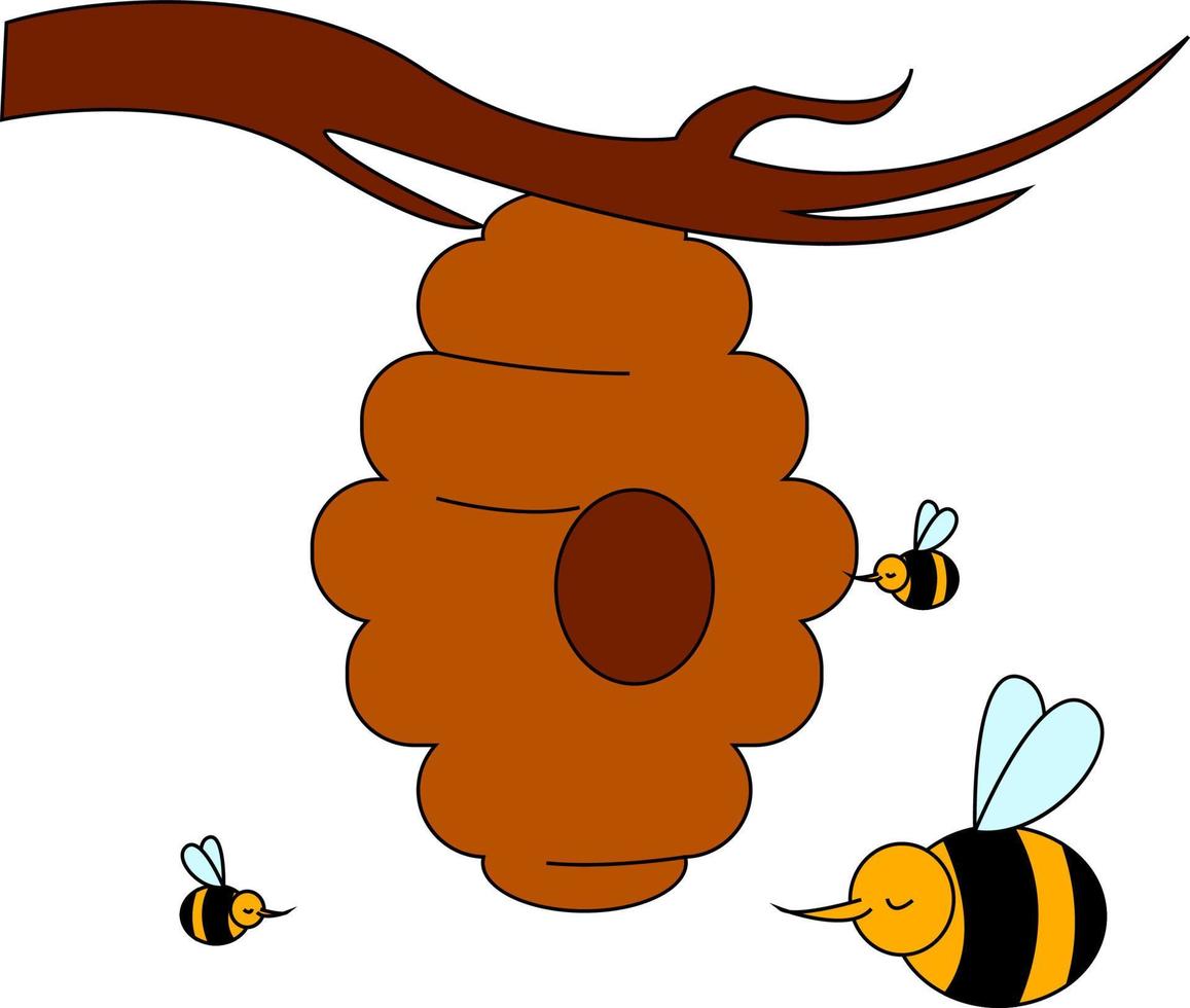 Bee hive on a tree, illustration, vector on white background.