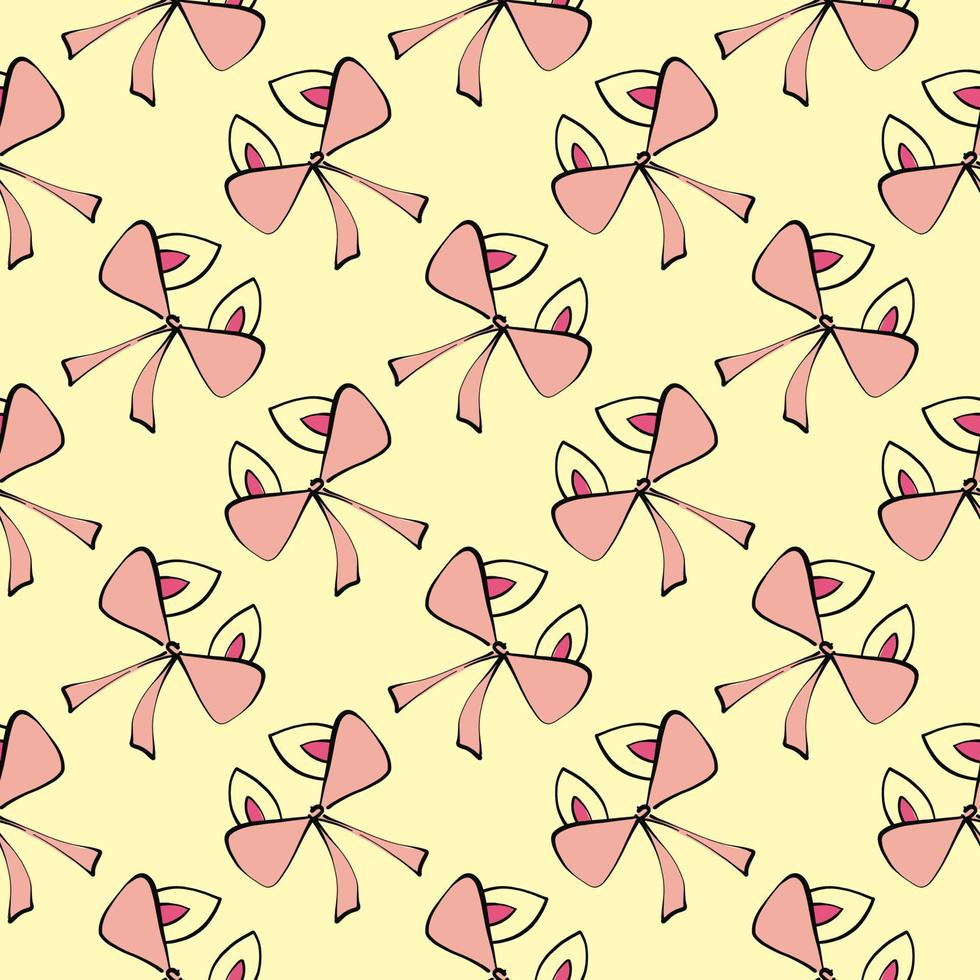 Pink bow,seamless pattern on yellow background. vector