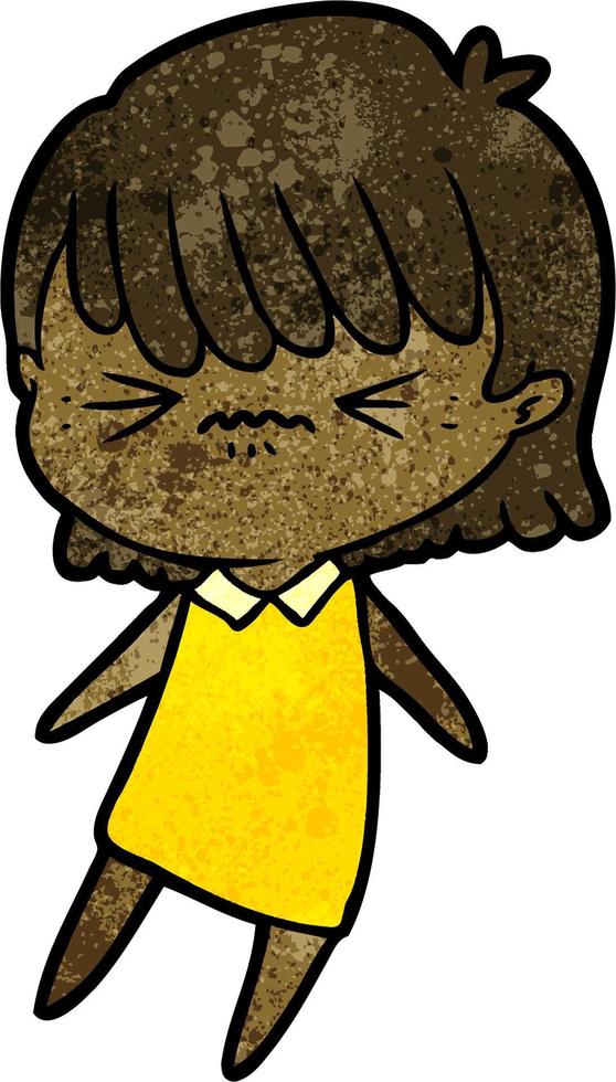 Retro grunge texture cartoon angry girl vector