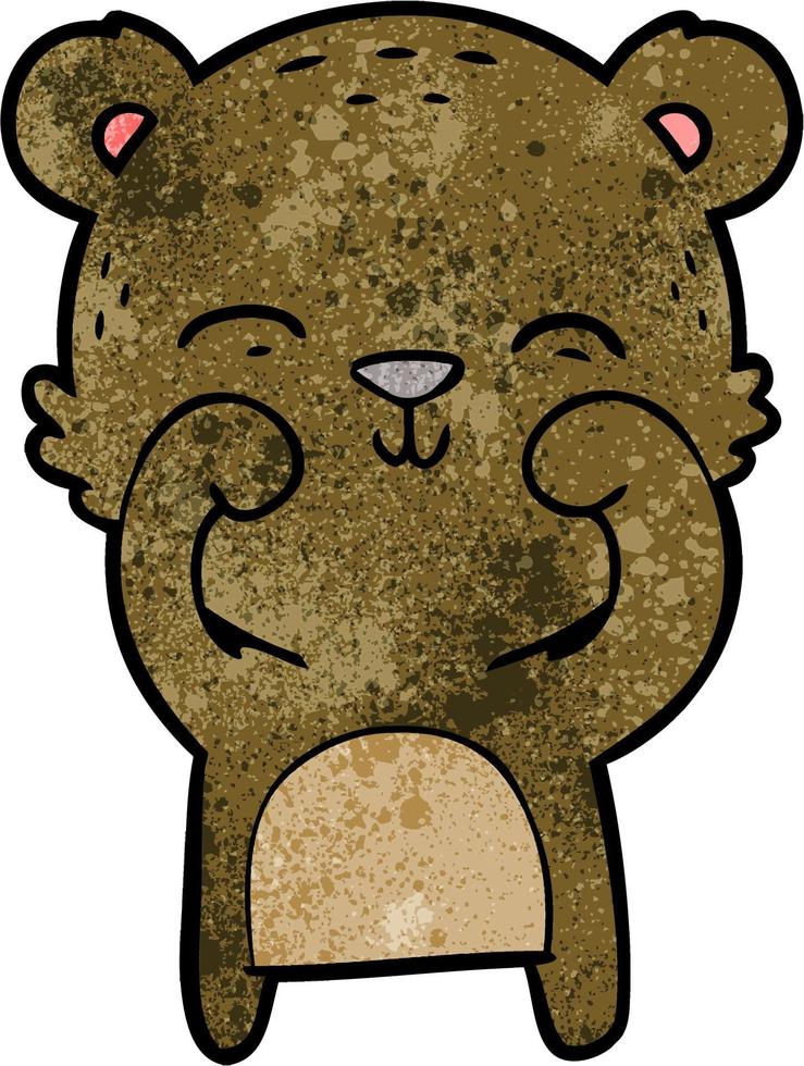 Retro grunge texture cartoon happy bear vector