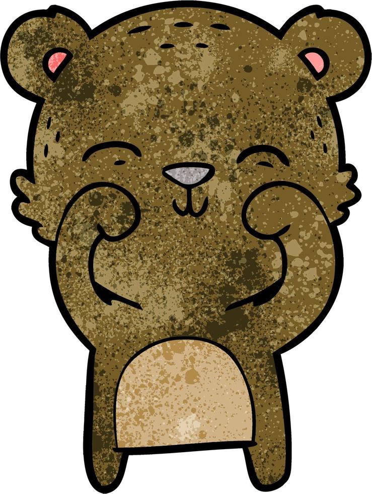 oso feliz de dibujos animados de textura grunge retro vector