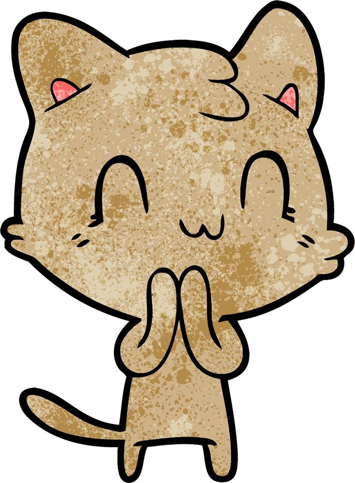 Retro grunge texture cartoon smiling cat vector