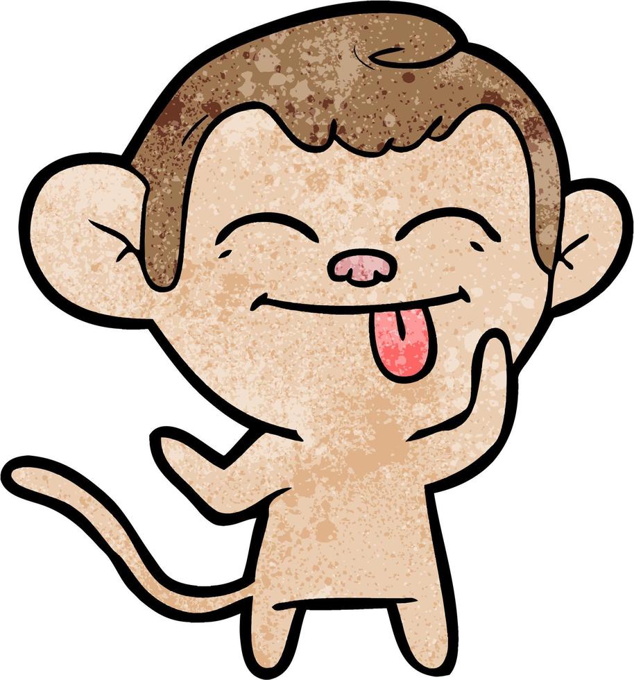 Retro grunge texture cartoon monkey tongue out vector