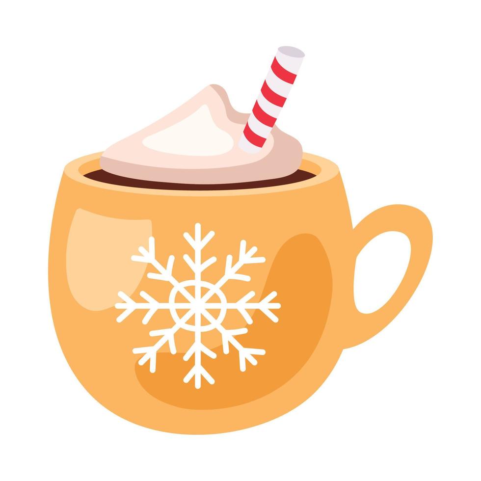 cocoa in cup with snowflake vector