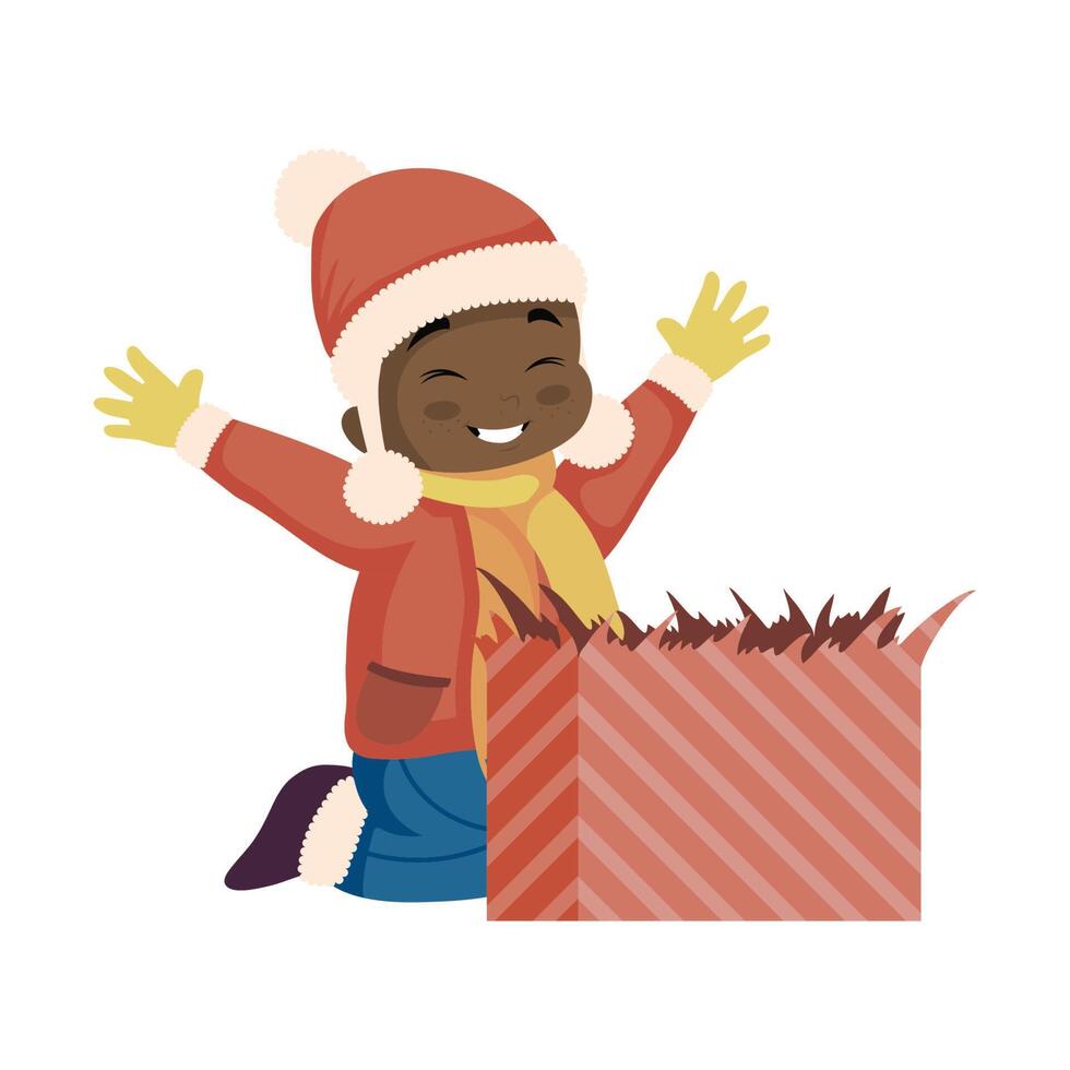 afro boy with christmas gift vector