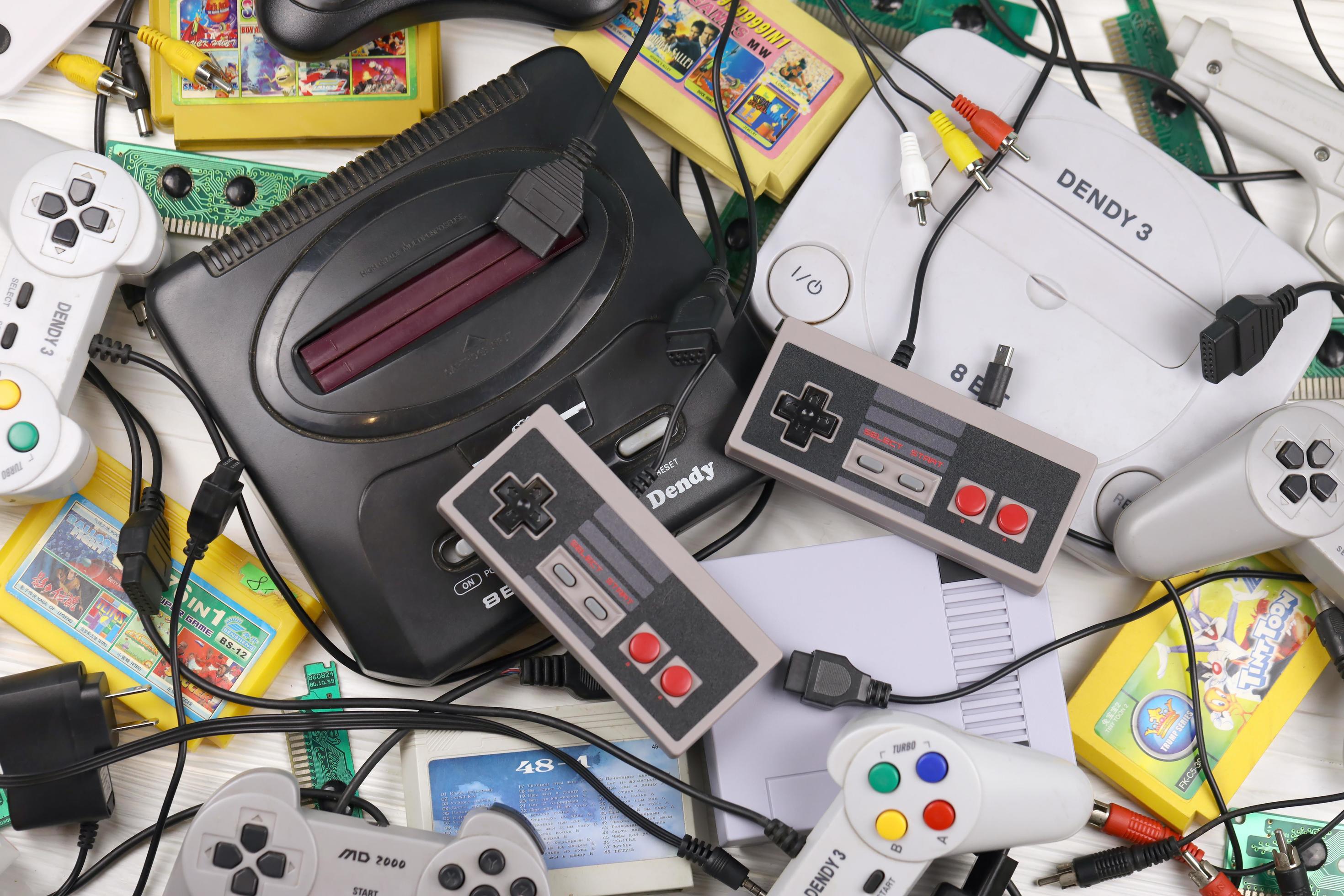 KHARKOV, UKRAINE DECEMBER 27, 2020 Pile of old 8bit video game