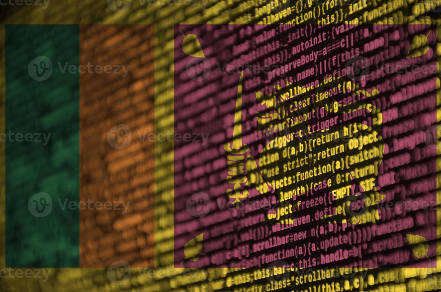 Sri Lanka flag is depicted on the screen with the program code. The concept of modern technology and site development photo