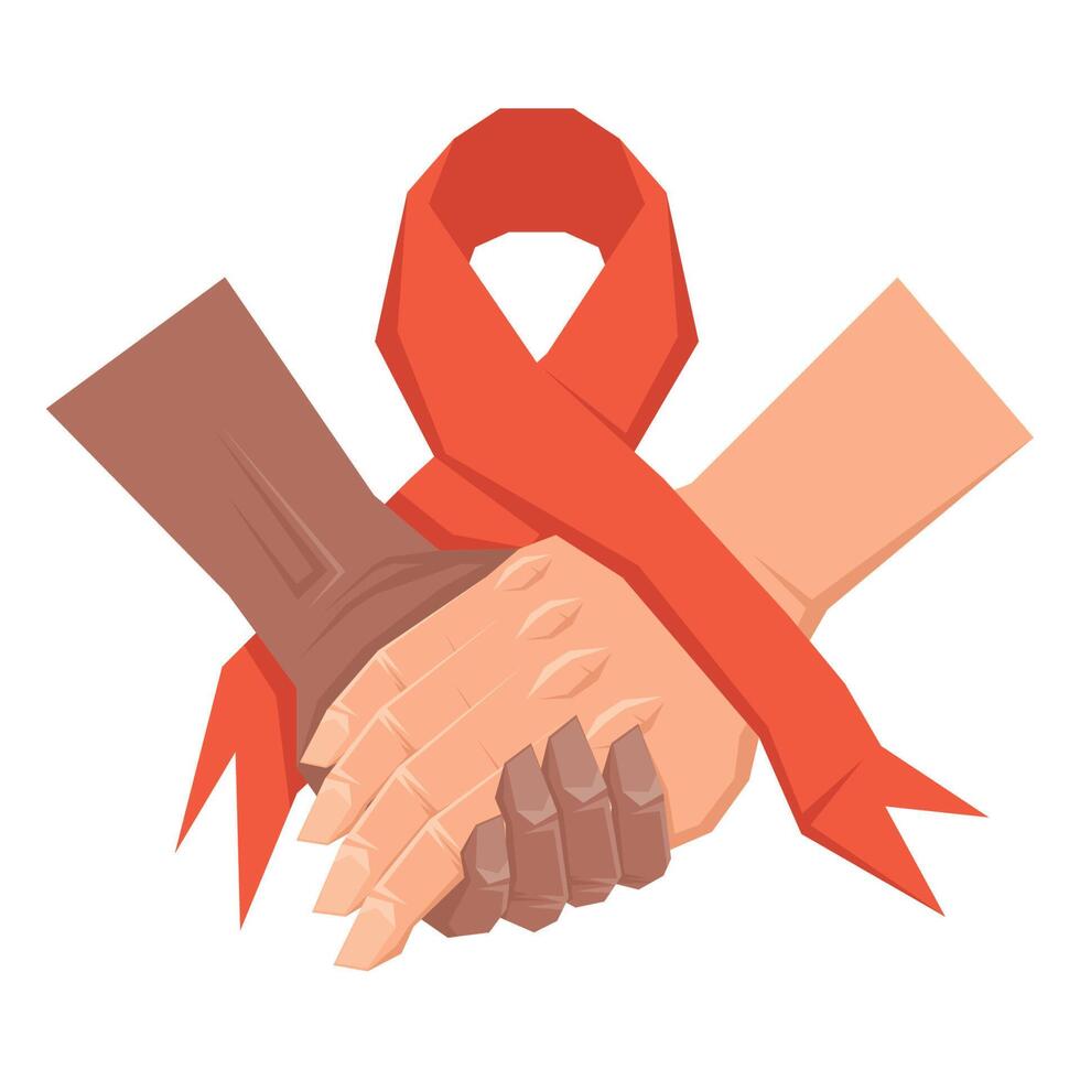 interracial hands with AIDS ribbon vector