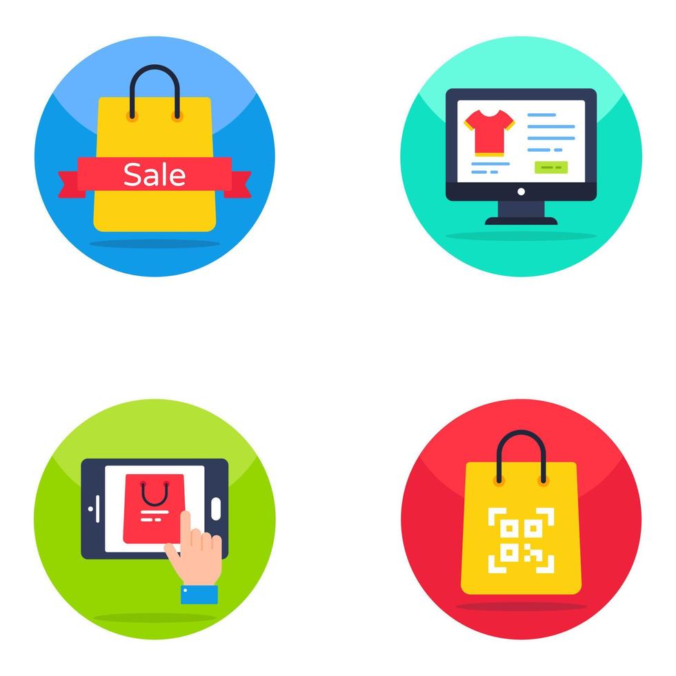 paquete de iconos planos de venta de compras vector