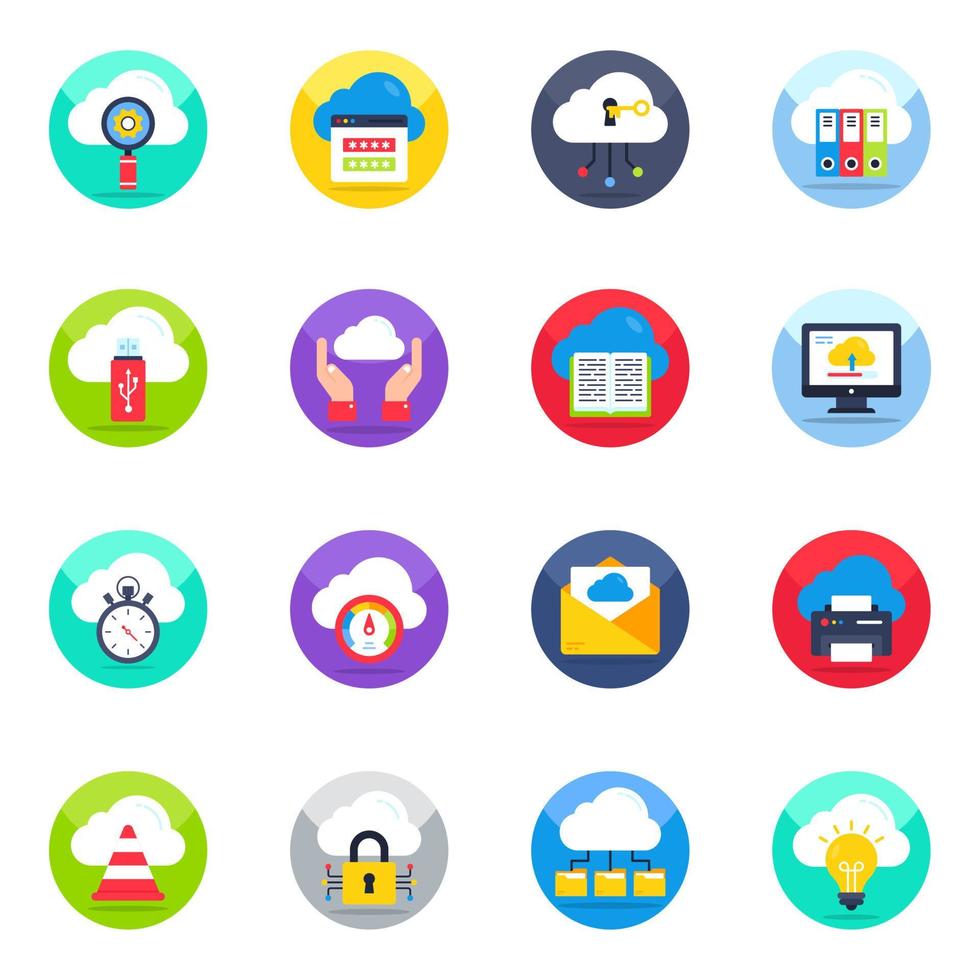 Pack of Cloud Storage Flat Icons vector