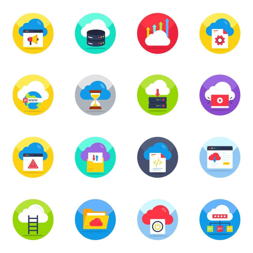 Pack of Cloud Computing and Technology Flat Icons vector